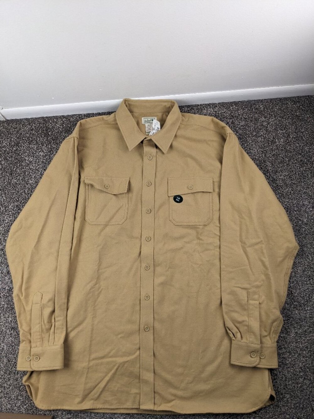 NWT LL Bean Shirt Flannel Chamois Long Sleeve Button Up Beige Tan Mens 2XLT